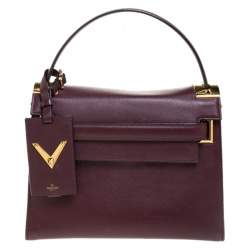 Pre Owned Valentino Burgundy Leather Flap Top Handle Bag