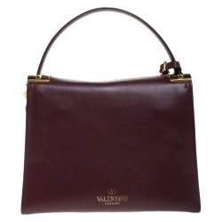 Pre Owned Valentino Burgundy Leather Flap Top Handle Bag