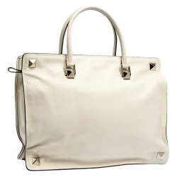 Pre Owned Valentino Cream Leather Rockstud Tote