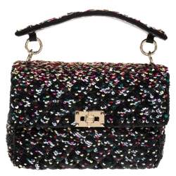 Pre Owned Valentino Multicolor Sequin Medium Rockstud Spike Chain Shoulder Bag