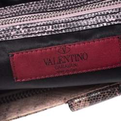 Pre Owned Valentino Pink/Black Lizard Bow Chain Clutch
