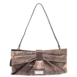 Pre Owned Valentino Pink/Black Lizard Bow Chain Clutch