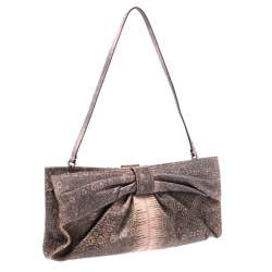 Pre Owned Valentino Pink/Black Lizard Bow Chain Clutch