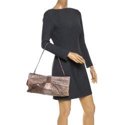 Pre Owned Valentino Pink/Black Lizard Bow Chain Clutch