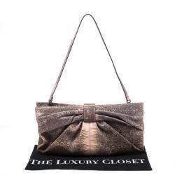 Pre Owned Valentino Pink/Black Lizard Bow Chain Clutch