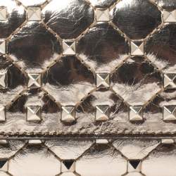 Pre Owned Valentino Gold Patent Leather Rockstud Spike Flap Wallet