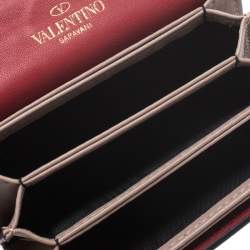 Pre Owned Valentino Gold Patent Leather Rockstud Spike Flap Wallet