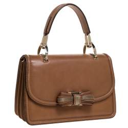 Pre Owned Valentino Tan Leather Flap Top Handle Bag