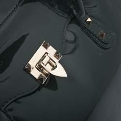 Pre Owned Valentino Green Patent Leather Studded Tote