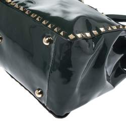 Pre Owned Valentino Green Patent Leather Studded Tote