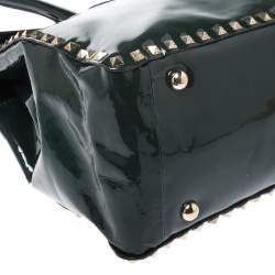 Pre Owned Valentino Green Patent Leather Studded Tote