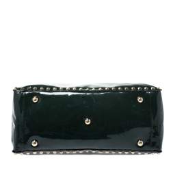 Pre Owned Valentino Green Patent Leather Studded Tote