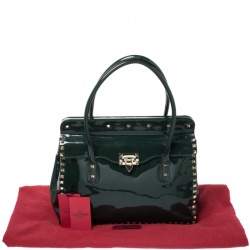 Pre Owned Valentino Green Patent Leather Studded Tote