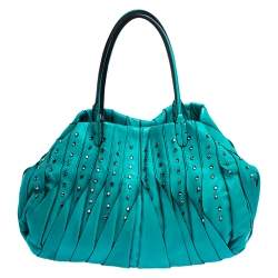 Valentino Turquoise Leather Crystal Embellished Tote