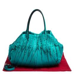 Pre Owned Valentino Turquoise Leather Crystal Embellished Tote