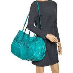 Valentino Turquoise Leather Crystal Embellished Tote