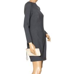 Pre Owned Valentino Off White Leather Wristlet Pouch