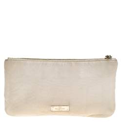 Pre Owned Valentino Off White Leather Wristlet Pouch