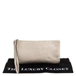 Pre Owned Valentino Off White Leather Wristlet Pouch
