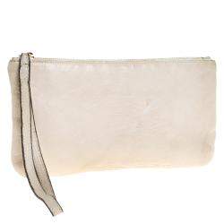 Pre Owned Valentino Off White Leather Wristlet Pouch