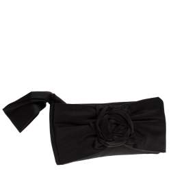 Pre Owned Valentino Black Satin Petale Rose Clutch