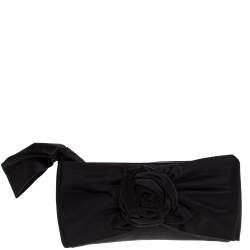 Pre Owned Valentino Black Satin Petale Rose Clutch