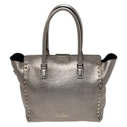 Pre Owned Valentino Metallic Gold Leather Small Rockstud Shopper Tote