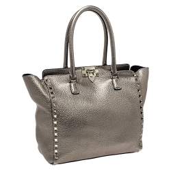 Pre Owned Valentino Metallic Gold Leather Small Rockstud Shopper Tote
