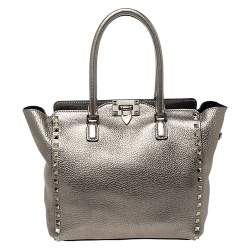 Pre Owned Valentino Metallic Gold Leather Small Rockstud Shopper Tote