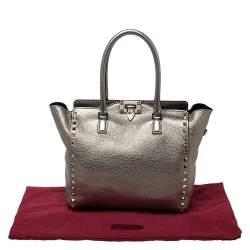 Pre Owned Valentino Metallic Gold Leather Small Rockstud Shopper Tote