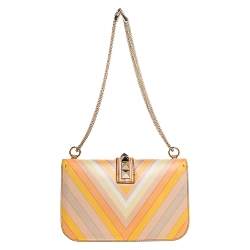 Pre Owned Valentino Multicolor Native Print Couture 1975 Leather Medium Glam Lock Shoulder Bag