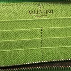 Pre Owned Valentino Green Leather Zip Around Continental Wallet