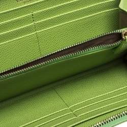 Pre Owned Valentino Green Leather Zip Around Continental Wallet