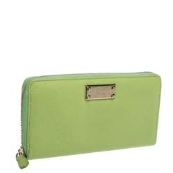 Pre Owned Valentino Green Leather Zip Around Continental Wallet