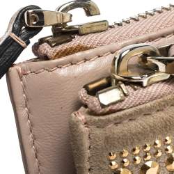 Pre Owned Valentino Nude Beige/Gold Leather and Suede Studded Wristlet Pouch