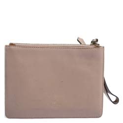 Pre Owned Valentino Nude Beige/Gold Leather and Suede Studded Wristlet Pouch