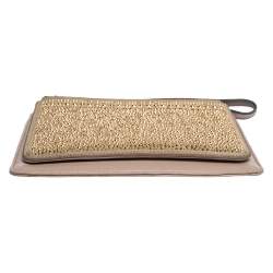 Pre Owned Valentino Nude Beige/Gold Leather and Suede Studded Wristlet Pouch