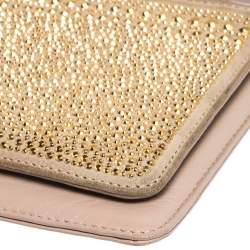 Pre Owned Valentino Nude Beige/Gold Leather and Suede Studded Wristlet Pouch