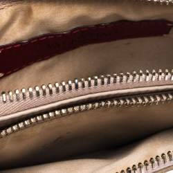 Pre Owned Valentino Nude Beige/Gold Leather and Suede Studded Wristlet Pouch