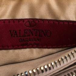 Pre Owned Valentino Nude Beige/Gold Leather and Suede Studded Wristlet Pouch