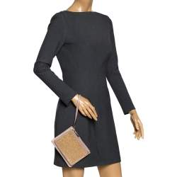 Pre Owned Valentino Nude Beige/Gold Leather and Suede Studded Wristlet Pouch