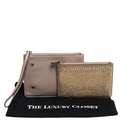 Pre Owned Valentino Nude Beige/Gold Leather and Suede Studded Wristlet Pouch