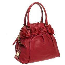 Pre Owned Valentino Red Leather Rose Detail Small Dome Satchel