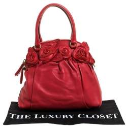 Pre Owned Valentino Red Leather Rose Detail Small Dome Satchel