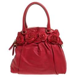 Pre Owned Valentino Red Leather Rose Detail Small Dome Satchel