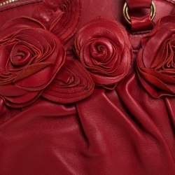Pre Owned Valentino Red Leather Rose Detail Small Dome Satchel