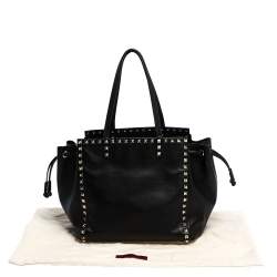 Pre Owned Valentino Black Leather Rockstud Drawstring Tote