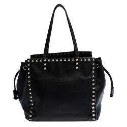 Pre Owned Valentino Black Leather Rockstud Drawstring Tote
