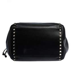 Pre Owned Valentino Black Leather Rockstud Drawstring Tote