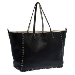 Pre Owned Valentino Black Leather Rockstud Reversible Tote